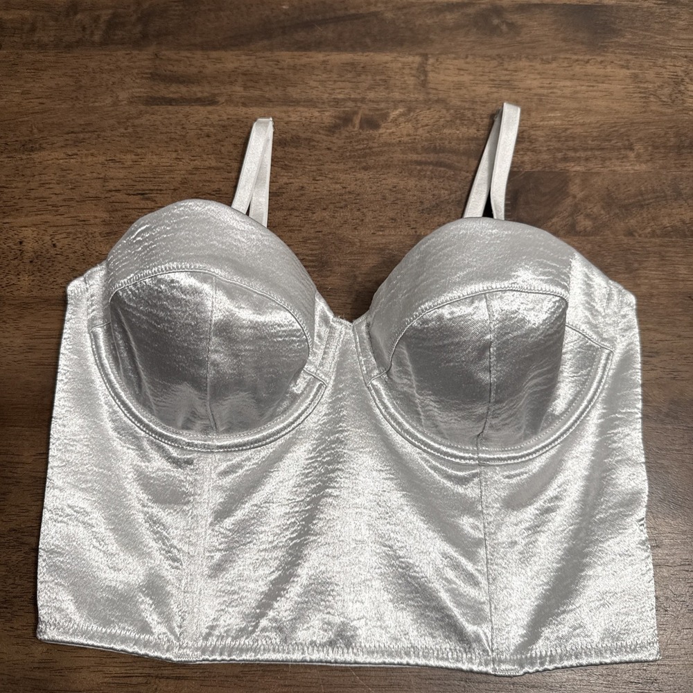 Victoria's Secret Dream Angels Lined Strapless Shimmer Silver Corset 34C NWT